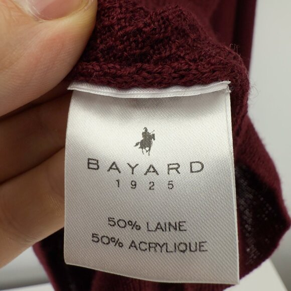 Bayard 1925 Wool Blend Made in Italy Burgundy Crewneck Sweater Size M - Picture 7 of 8